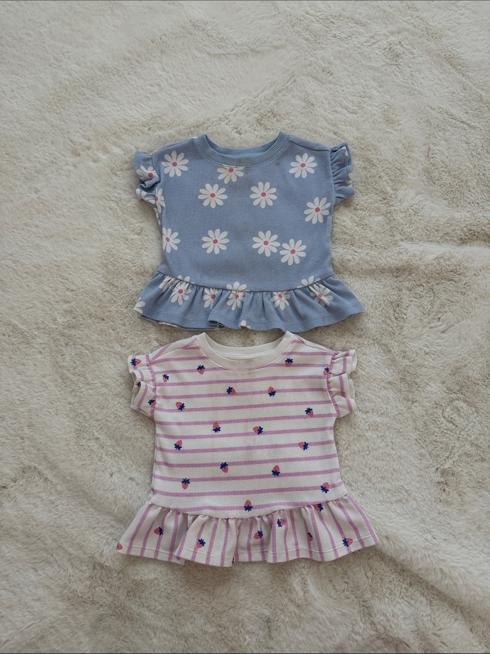 2-Pack Baby/Toddler Ruffle Tops - Blue Daisy & Pink Stripe